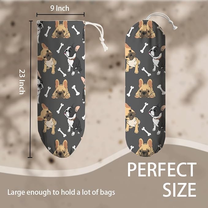 Dogs Plastic Bag Holder, Reusable Washable Shopping Bags Storage Carrier, Animal Prints Fabric Garbage Trash Bag Dispenser for Home Kitchen Pantry Cabinet, Wall Mount, Housewarming Gifts for Dog Mom