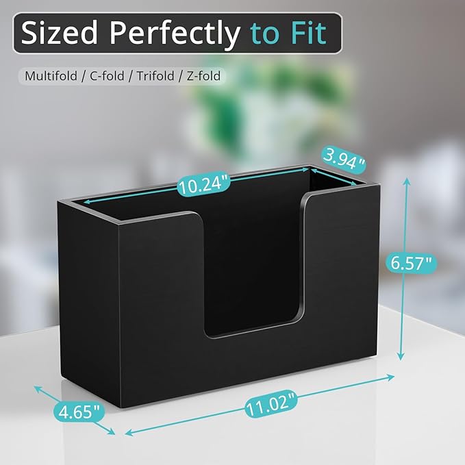 2-Pack Paper Towel Dispenser Countertop, Wooden Bathroom Paper Towel Holder, Black Napkin Holder for Kitchen, Countertop Multifold C-Fold, Z-Fold, Trifold Paper Hand Towel Dispenser for Toilet