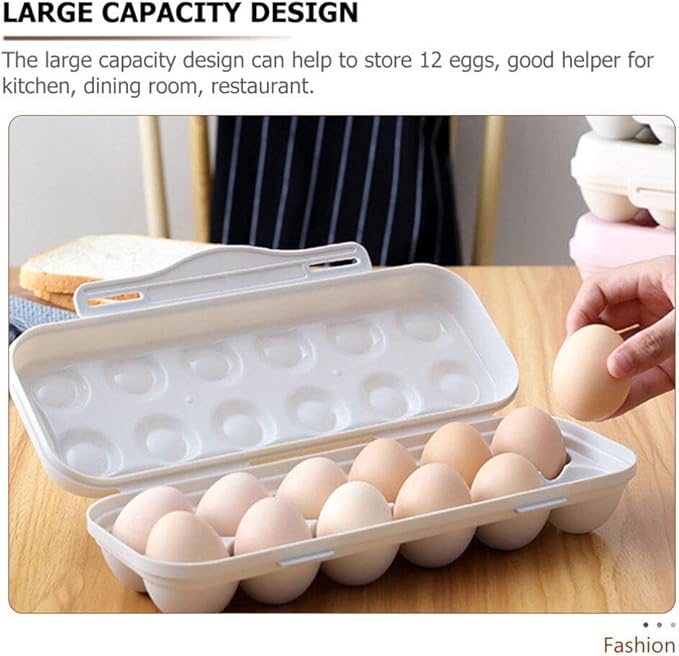 Egg Holder Refrigerator Egg Holder 12 Count Egg Storage Container Plastic Covered Egg Tray Dozen-section Carrier Bin with Lid for Fridge Kitchen Home Egg Organizer for Refrigerator