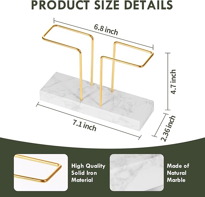 2 Pack Cocktail Napkin Holder for Table,Natural Marble Napkins Holder with Metal Wire,Modern Tissue Paper Dispenser for Dining Table Bar Kitchen (6.8 x 6.8 inch Cocktail Napkin Holder)