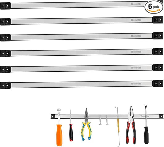 24" Magnetic Tool Holder Strip, 6 Pieces Silver Metal Tool Organizer Rack with Stainless Steel Surface, Magnet Bar for Garage Workshop, Easy To Install with Mounting Screws
