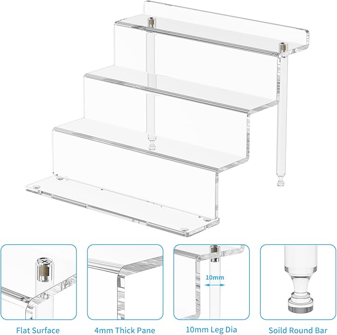 NIUBEE Acrylic Riser Display Shelf, 2 Pack Clear Display Stand for Amiibo Funko POP Figures,4 Tier Cupcakes Stand Perfume Organizer and Storage (9 Inch Small)