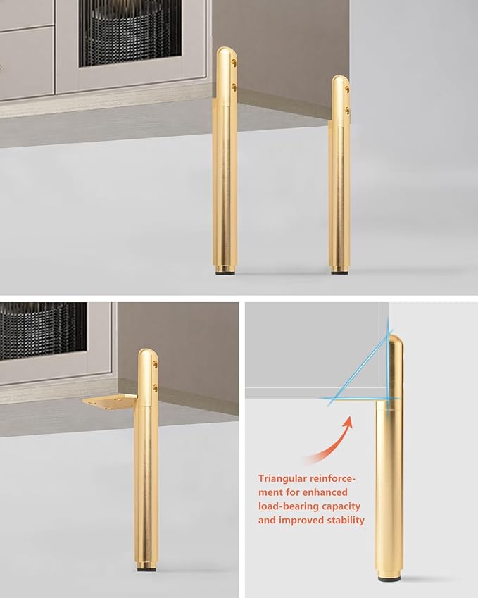 4 Pack Adjustable Table Legs Brackets Gold 7.2-9.6 Inch Desk Risers Legs for Furniture Replacement Nightstand Legs Coffee Table Support Feet Height Extenders