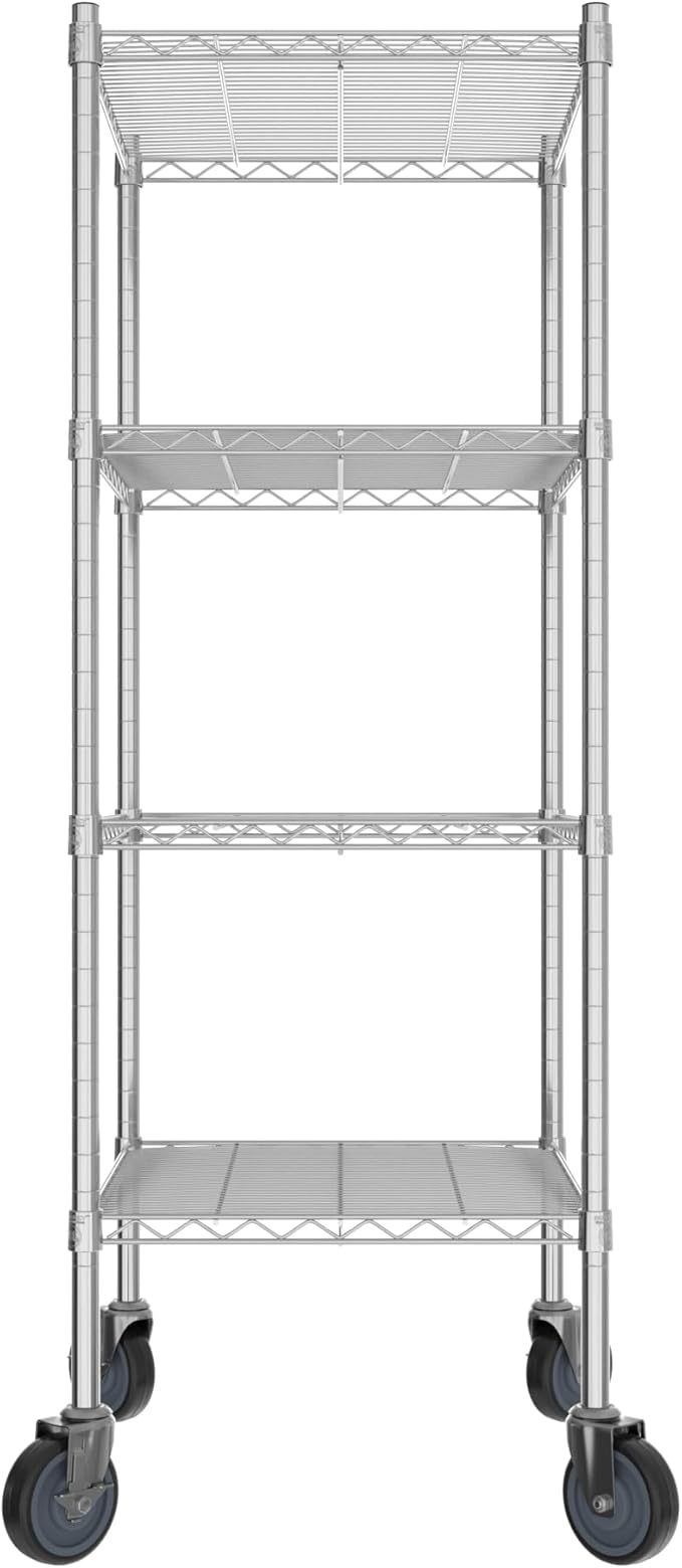Commercial NSF Listed Chrome Mobile Wire Shelving Kit 21" x 24" x 60", with 4 Shelves Perfect for Warehouse, Walk-in Refrigerator, Freezer, Grocery Store, Restaurant, Dishroom