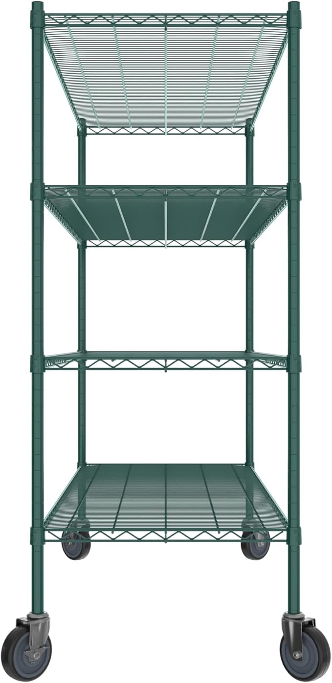 Commercial NSF Listed Green Epoxy Mobile Wire Shelving Kit 24" x 60" x 60", with 4 Shelves Perfect for Warehouse, Walk-in Refrigerator, Freezer, Grocery Store, Restaurant, Dishroom