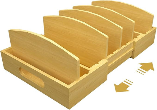 Lid Organizer for Cabinet – Bamboo Kitchen Storage for Plastic Lids, Adjustable Drawer Dividers, Food Container Organizer (Fits Cabinets & Drawers) (Extra Large)