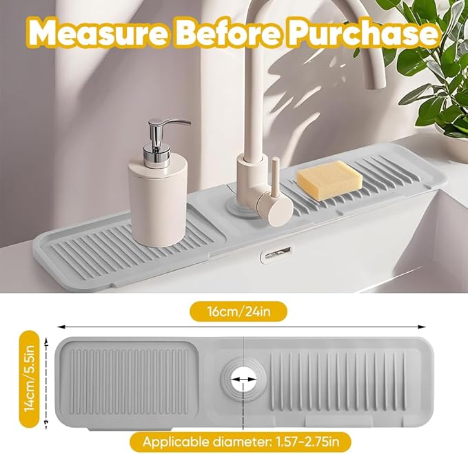 Silicone Kitchen Sink Splash Guard 2025 | Upgraded 24"x5.5" Faucet Mat with 6° Slope for Kitchen Batnroom | Anti-Slip Drip Catcher | Sink Protector Pad for Countertop Water Drain (Green)