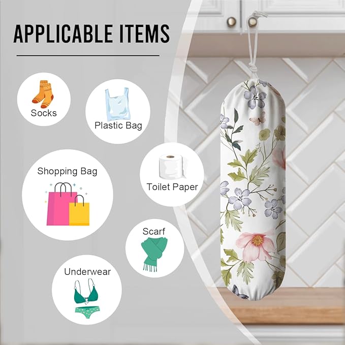 Wild Flower Bag Holder, Washable Shopping Bag Holder, Cute Plastic Bags Dispenser Holders, Kitchen Essentials, Kitchen Housewarming Gifts for Women Family Friends Grandma Mom