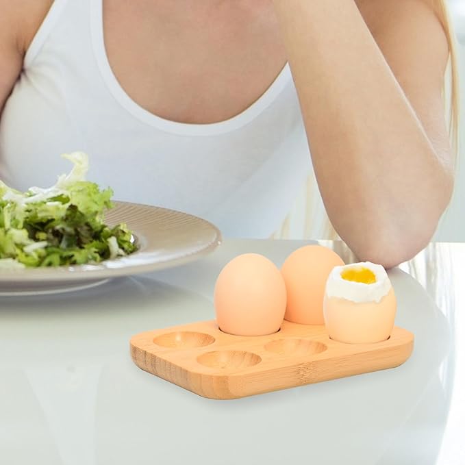 Deviled Egg Platter, Bamboo Wooden Deviled Egg Serving Tray for Kitchen Countertop, Small Boiled Egg Holder with 6 Grid for Fridge, Easter Decorative Egg Stand Plate for Restaurant Tabletop