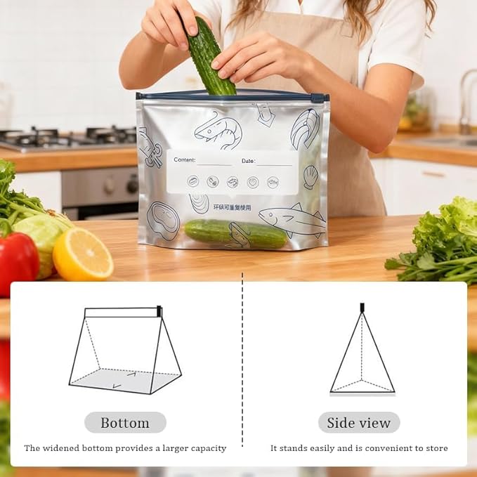 Reusable Aluminum Foil Sealable Storage Bags, 2026 New Resealable Vacuum Zipper Pouches for Food, Stand Up Foil Sealable Bags with Label and Zip Lock for Vegetable Fruit Meat (30PCS, Small)