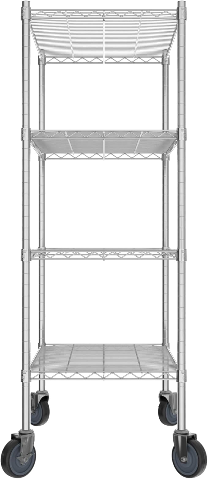 Commercial NSF Listed Chrome Mobile Wire Shelving Kit 21" x 30" x 60", with 4 Shelves Perfect for Warehouse, Walk-in Refrigerator, Freezer, Grocery Store, Restaurant, Dishroom
