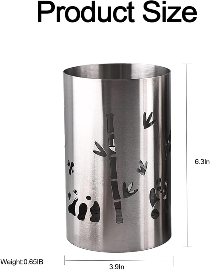 Stainless Steel Utensil Holder - Utensil Caddy, Weighted Base for Stability - Utensil Crock and Countertop Utensil Organizer, Stainless Steel Caddy Panda
