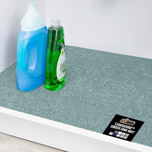 GORILLA GRIP LeakGuard Non-Adhesive Under Sink Mat for Kitchen Cabinet, Waterproof Quick Dry Shelf Liner, Durable Absorbent Felt Mats for Bathroom Sinks, Cabinets, Dresser, Easy Trim, 24x24 Spa Blue