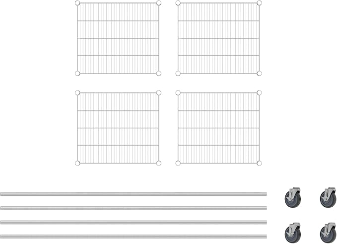 Commercial NSF Listed Chrome Mobile Wire Shelving Kit 21" x 24" x 80", with 4 Shelves Perfect for Warehouse, Walk-in Refrigerator, Freezer, Grocery Store, Restaurant, Dishroom