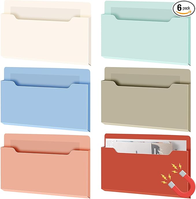 Fuutreo 6 Pcs Magnetic Wall File Organizer Magnetic Wall File Holder Refrigerator Magazine Holder for Mail Letters Paper(Vintage Boho,8.3 x 13.8 Inch)