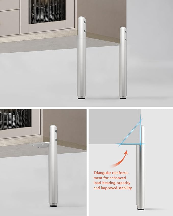 4 Pack Adjustable Cabinet Feet Silver 7.2-9.6 Inch Legs for Furniture Risers Nightstand Legs Replacement Support Feet Table Base Height Extenders Dresser Legs