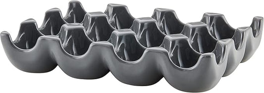 Rachael Ray Solid Glaze Ceramics Egg Tray/Holder, 12 Cup, Dark Gray