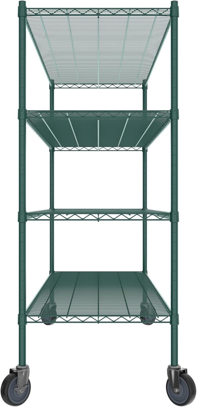 Commercial NSF Listed Green Epoxy Mobile Wire Shelving Kit 24" x 72" x 60", with 4 Shelves Perfect for Warehouse, Walk-in Refrigerator, Freezer, Grocery Store, Restaurant, Dishroom