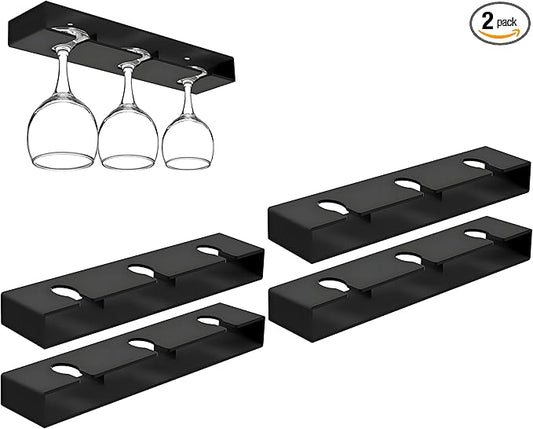 Wine Glass Holder,Under Shelf Cabinet Wine Glass Rack, Plastic Stemware Rack,Glassware Drying Storage Hanger for Kitchen,Bar and Restaurant (Black Style A-4pc)