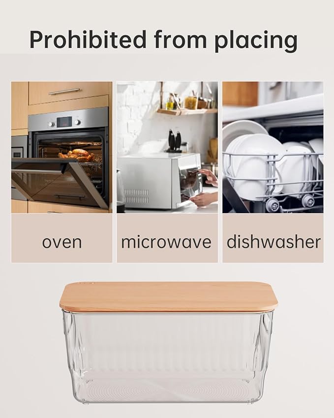 5 Pack PET Fridge Storage Bins with Bamboo Cutting Board | BPA Free Plastic Containers with Handles for Fridge and Freezer Organization