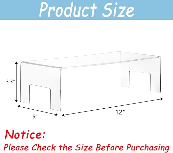 Frcctre 2 Pack Acrylic Display Risers, 5mm Thick Clear Small Display Risers Stand Acrylic Showcase Fixtures Shelf for Dessert Cupcake Figures Toys Cosmetics Perfume-12"x5"x3.3"