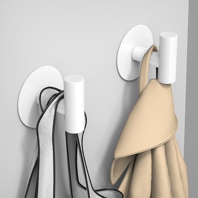 VINHOLD Heavy Duty White Towel Hooks, Stainless Steel Adhesive Coat Hooks for Bags, Towels, Robes, Hats, Aprons – No Drill Bathroom, Kitchen, Hotel Wall Hooks (2 Pack)