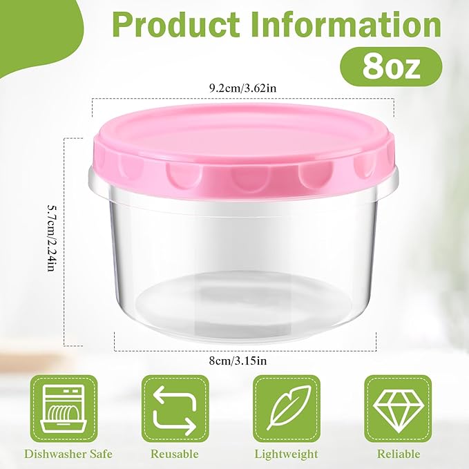 Sieral 36 Pack 8 oz Freezer Containers with Lids Reusable Deli Freezer Storage Containers Stackable Plastic Thick Twist Top Jars for Takeout Food Round Wide Mouth Lunch Snack (Pink)