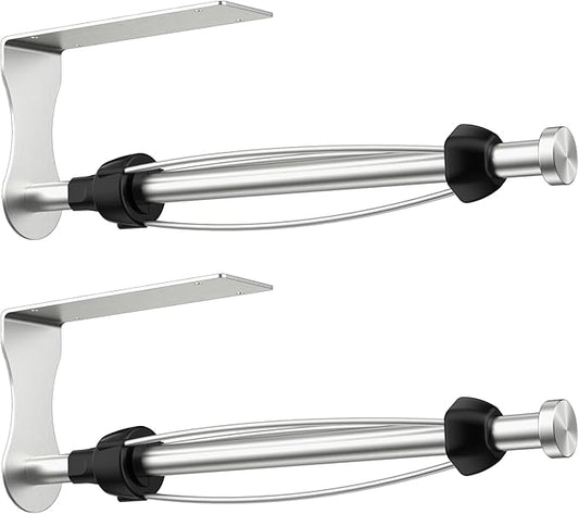 SetSail Paper Towel Holder, 2 Packs Single Hand Operable Paper Towel Holder Under Cabinet with Adjustable Damper Easy Tear Wall Mount Self-Adhesive or Drilled for Kitchen Bathroom, Silver