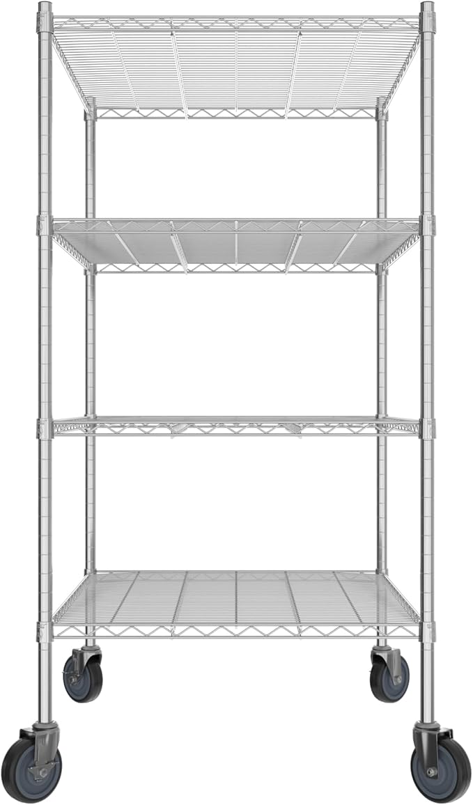 Commercial NSF Listed Chrome Mobile Wire Shelving Kit 30" x 36" x 60", with 4 Shelves Perfect for Warehouse, Walk-in Refrigerator, Freezer, Grocery Store, Restaurant, Dishroom
