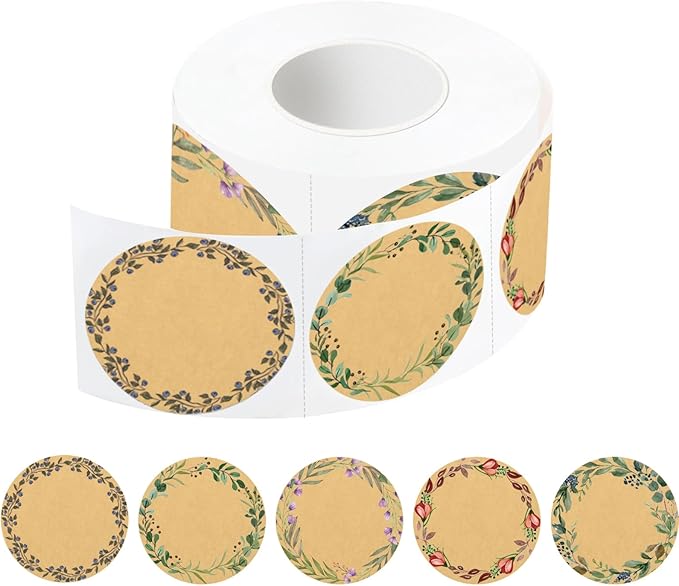 400Pcs Canning jar Labels,2 inch Kraft Paper Mason jar Labels,Christmas Gift Labels Tags Stickers,5 Design of Floral Wreath,Spice Labels Stickers for Storage Organizing Tags Envelop Seal