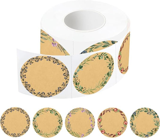 400Pcs Canning jar Labels,2 inch Kraft Paper Mason jar Labels,Christmas Gift Labels Tags Stickers,5 Design of Floral Wreath,Spice Labels Stickers for Storage Organizing Tags Envelop Seal