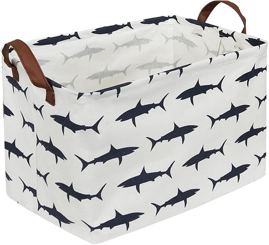 Rectangular Shark Basket,Kids Basket for Boys,Collapsible Toy Organizer Bin with Handles for Clothes Storage.(Sharks)