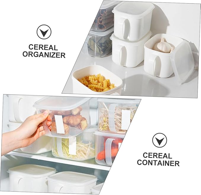 Fridge Food Container and Kitchen Cereal Organizer Large Plastic Storage Can with Handle and Label, Airtight Food Storage Box for Fruits and Snacks, 2pcs Set White