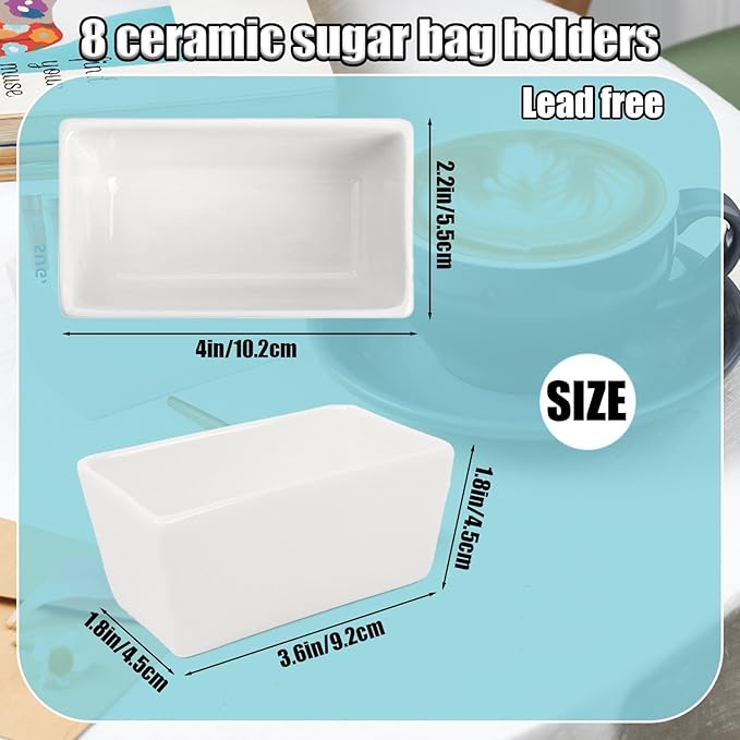 Ceramic Sugar Packet Holders, 8 Pack 5 Oz Sugar Packet Organizer Porcelain Sugar Bag Bowl Tea Bag Bowl For Kitchen, Cafe, Restaurant, 4.2" L X 2.4" W X 2" H