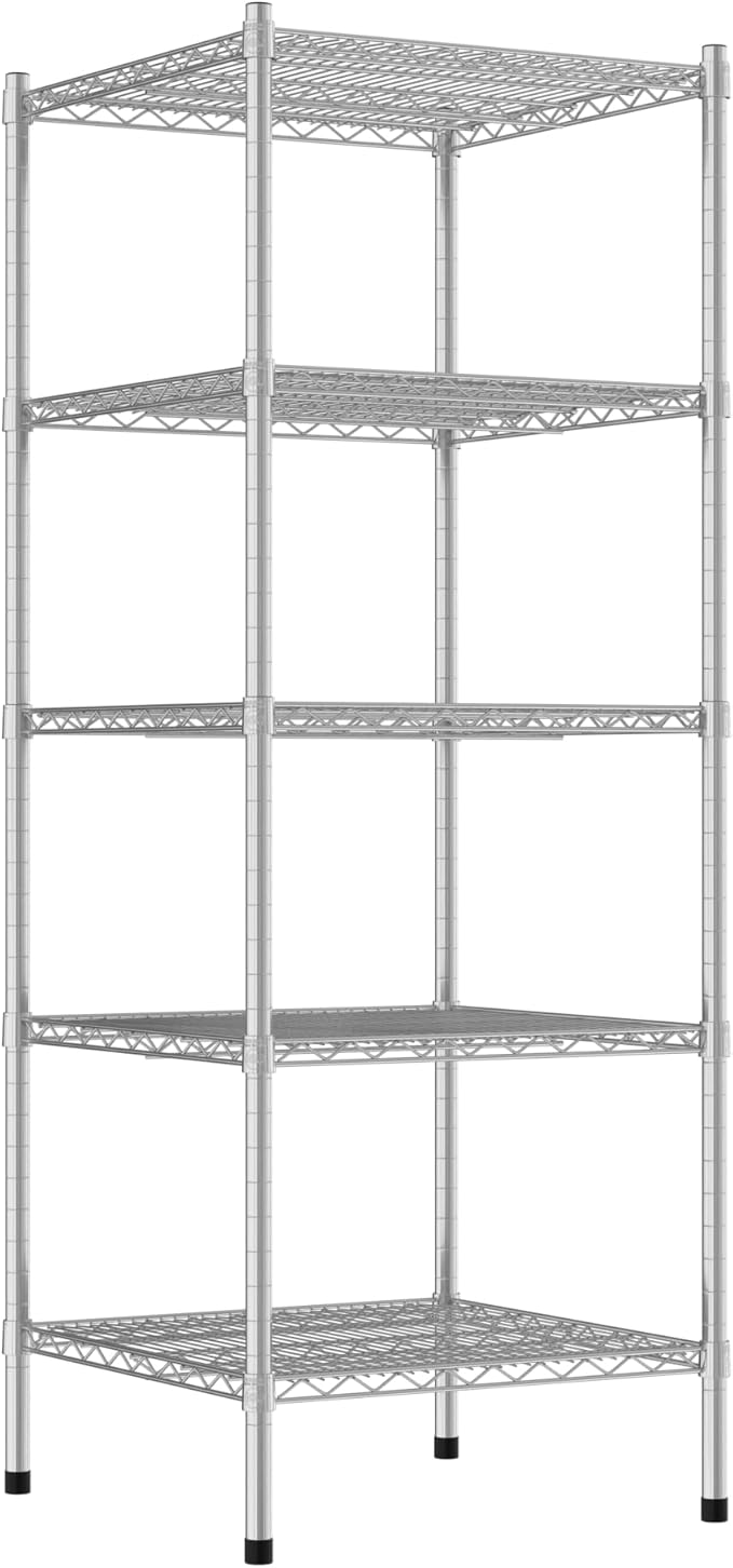 Commercial NSF Listed Chrome Stationary Wire Shelving Kit 24" x 24" x 64", with 5 Shelves Perfect for Warehouse, Walk-in Refrigerator, Freezer, Grocery Store, Restaurant, Dishroom