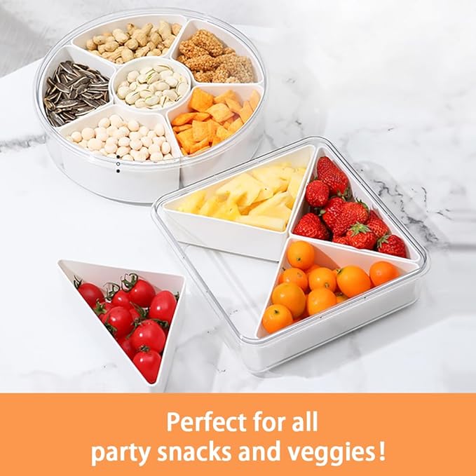 2Pack Veggie Tray With Lid for Fridge Organizer Bins Divided Snackle Box Container with 6 Compartments for Party Serving Platter, Fruit Tray with dip, Snack Storage, Reusable Meal Prep