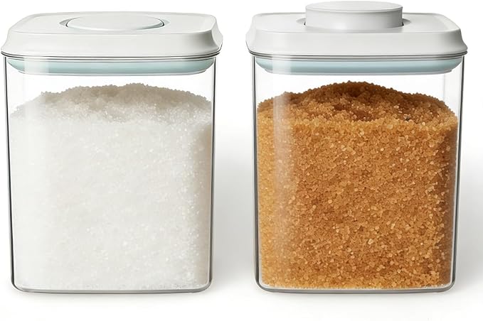 Food Storage Container Set 2.8 Qt ×2 with Lids, Airtight Pantry Canisters, BPA-Free Plastic Flour Sugar Storage Containers, One-Touch Press-to-Open Lids, Stackable Clear Jars for Rice, Cereal, Coffee