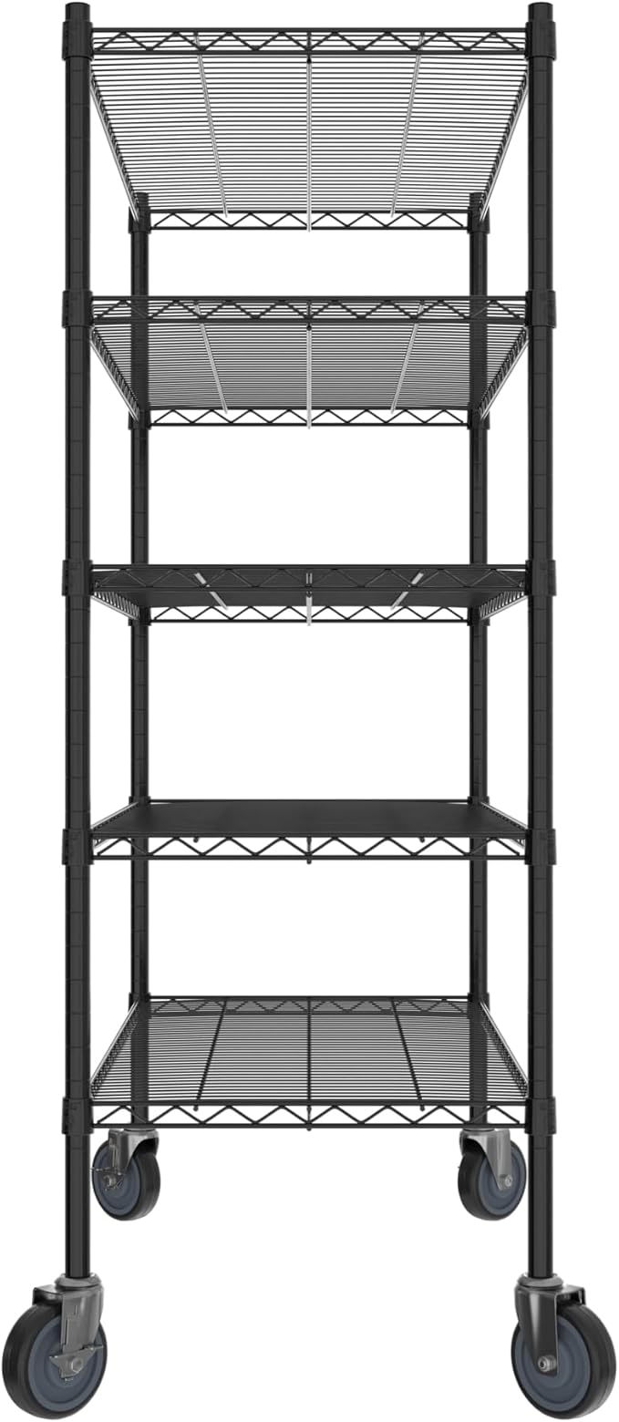 Commercial NSF Listed Black Epoxy Mobile Wire Shelving Kit 21" x 42" x 60", with 5 Shelves Perfect for Warehouse, Walk-in Refrigerator, Freezer, Grocery Store, Restaurant, Dishroom