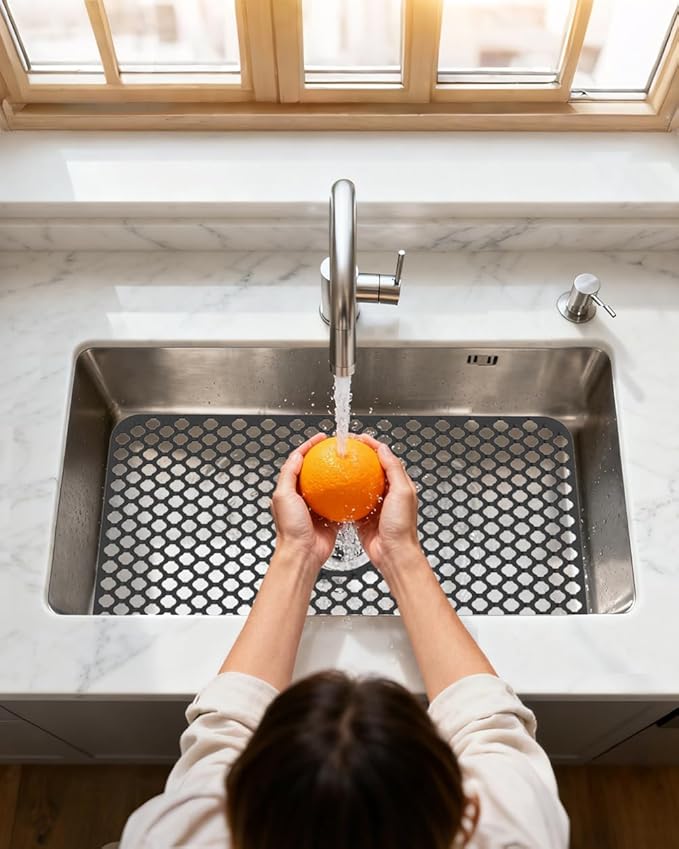 SEEK RARE Kitchen Sink Mat 24 x 13in Silicone Sink Mat Non Slip Sink Protector for Farmhouse Kitchen Black