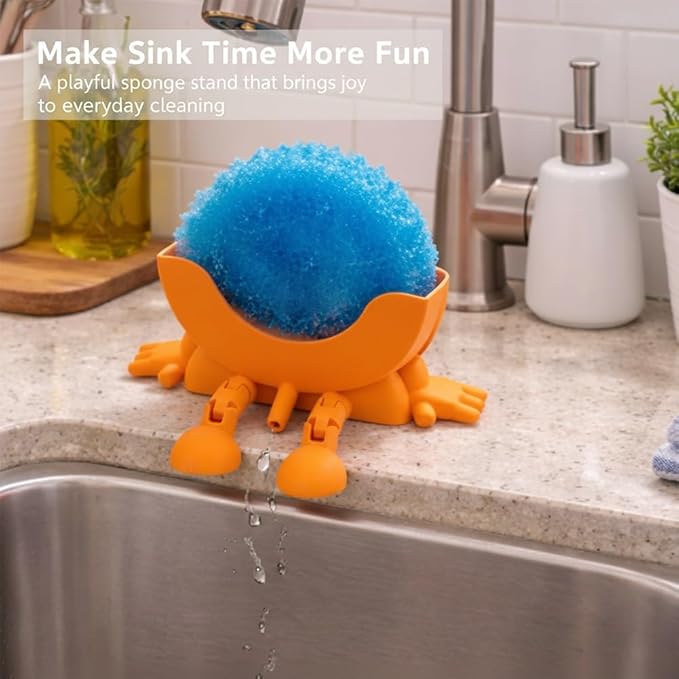 Fun Sponge Stand, 3D Printed Sink Draining Sponge Holder, Cute Sitting Kitchen Caddy Gadgets with Hanging Legs, Countertop Organizer for Sink Edge & Counter Decor, For Daily Cleaning(Pink*2)