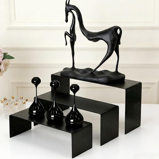 Purse Display Stand Handbag Display Stand Black Stainless Steel Display Risers Showcase Stand Product Stand Set (RCS 50% Recycled Post-consumer Metal)