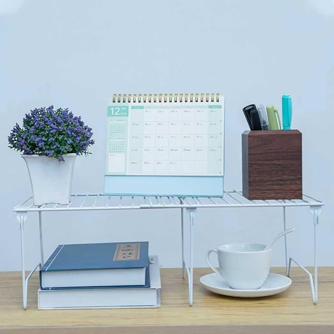 1/2-Piece Set cabinet organizer shelf,kitchen counter shelf,Foldable Pantry Shelf,Plate, Dish,Rustproof Metal Storage Organizer (1, White)