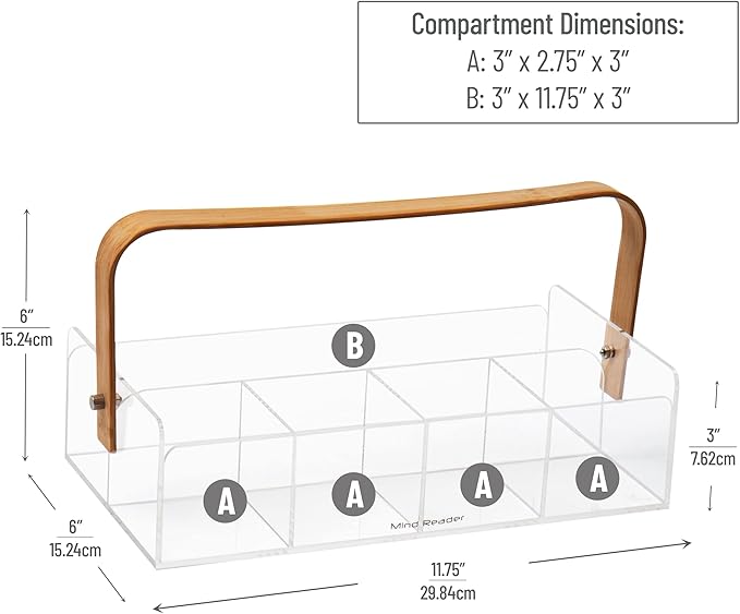 Mind Reader Tea Bag Organizer, Tea Station, Countertop, Caddy, Rayon from Bamboo and Acrylic, 11.75"L x 6"W x 6"H, Brown