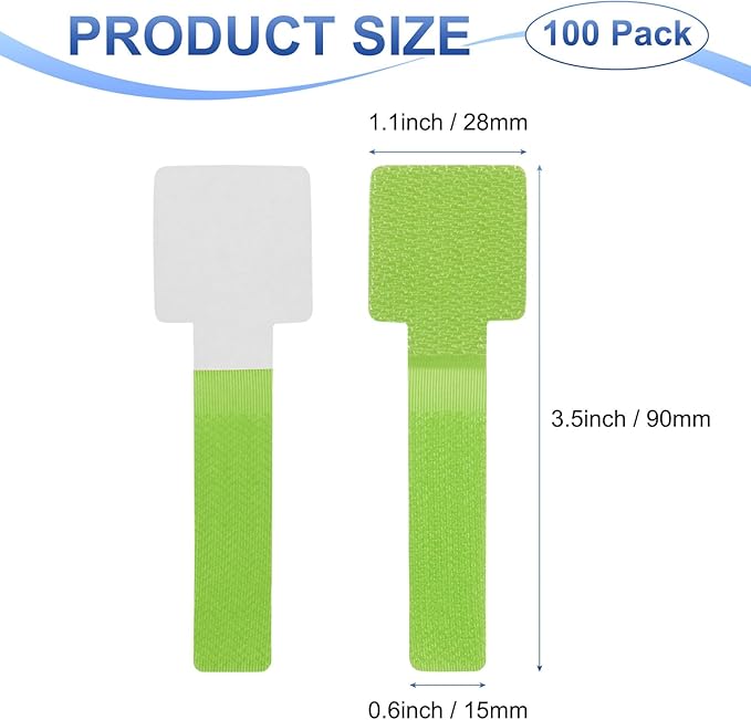 M METERXITY 100-Pack Hook and Loop Cable Ties, 3.5 x 1.1 Inch Enhanced Self-Adhesive Cord Organizer for Desk/Home/Wall/Office Essentials, Cable Management Under Desk [Green]