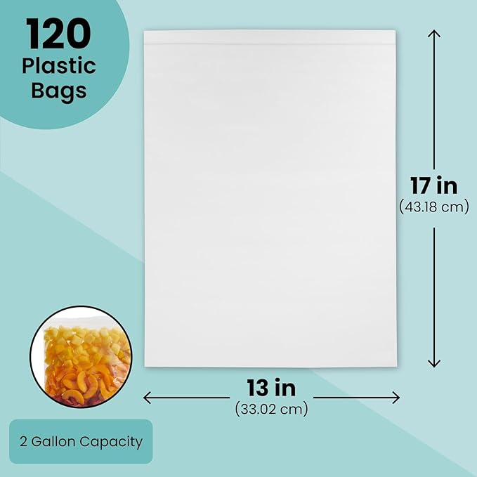 Juvale Freezer Bags - 2 Gallon, 17 x 13 in, Clear, 120 Pack - Reusable Resealable Plastic Food Storage Bags for Kitchen & Home Organization