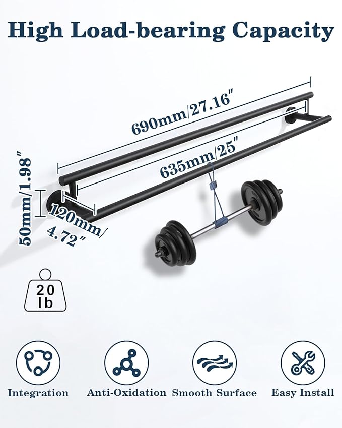 Alise Double Bath Towel Bars,28 Inch Towel Racks for Bathroom,SUS304 Stainless Steel Towel Holder,Sturdy Towel Hanger Wall Mounted,Towel Rod,Robe Towel Hooks,Matte Black Towel Rail,GYT6902-B
