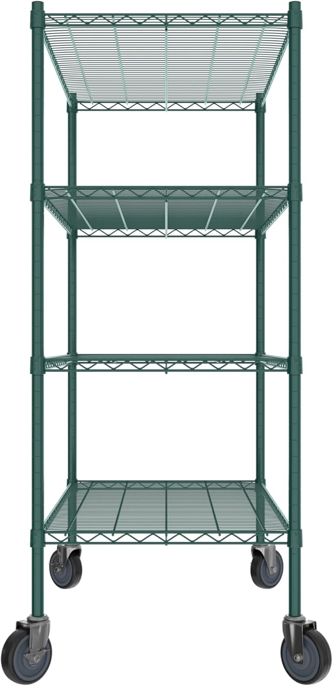 Commercial NSF Listed Green Epoxy Mobile Wire Shelving Kit 24" x 42" x 60", with 4 Shelves Perfect for Warehouse, Walk-in Refrigerator, Freezer, Grocery Store, Restaurant, Dishroom