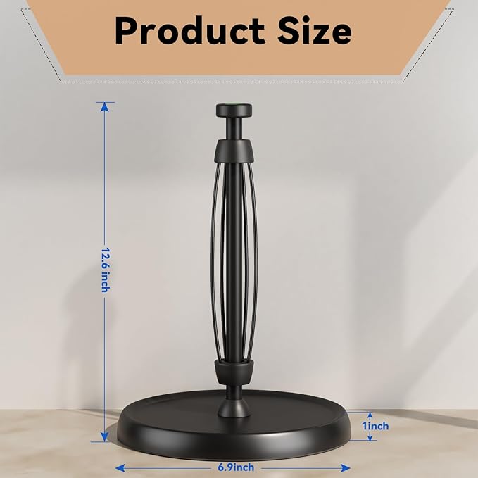 Countertop Paper Towel Holder - One-Handed Tear with Ratchet Mechanism, Weighted Base Degradable Plastic Paper Towel Stand, Black Farmhouse Kitchen Bathroom Decor Accessories