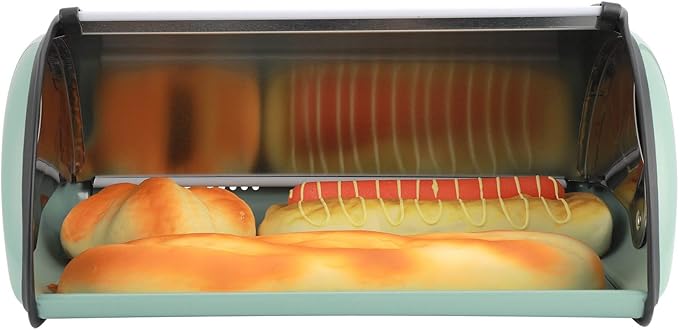 Roll Top Bread Box for Kitchen Counter - Metal Bin Retro Food Storage Container, 13"x9.4"x5.9" (Green)