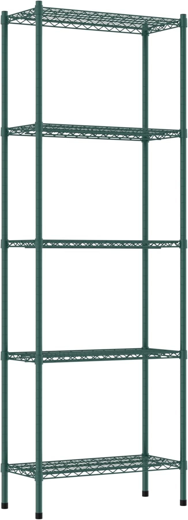 Commercial NSF Listed Green Epoxy Stationary Wire Shelving Kit 14" x 30" x 86", with 5 Shelves Perfect for Warehouse, Walk-in Refrigerator, Freezer, Grocery Store, Restaurant, Dishroom